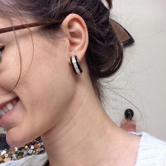 BJ Rhinestone Enamel Half Circle Earrings - Picture 2 of 4